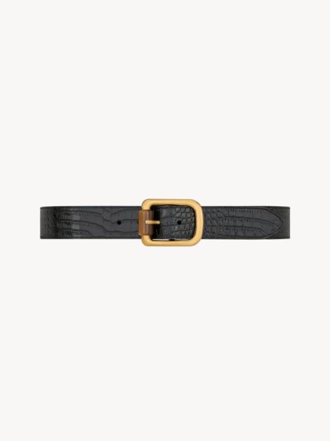 SAINT LAURENT CYLINDER BUCKLE BELT IN CROCODILE-EMBOSSED LEATHER