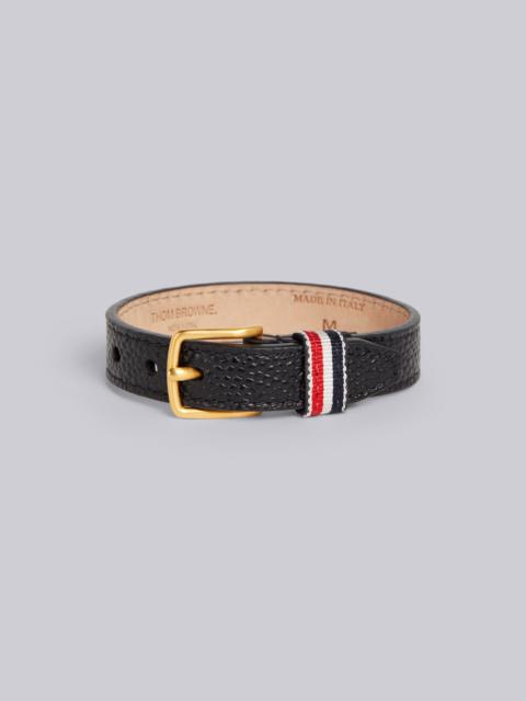 Thom Browne Black Pebble Grain Leather Stripe Keeper Bracelet