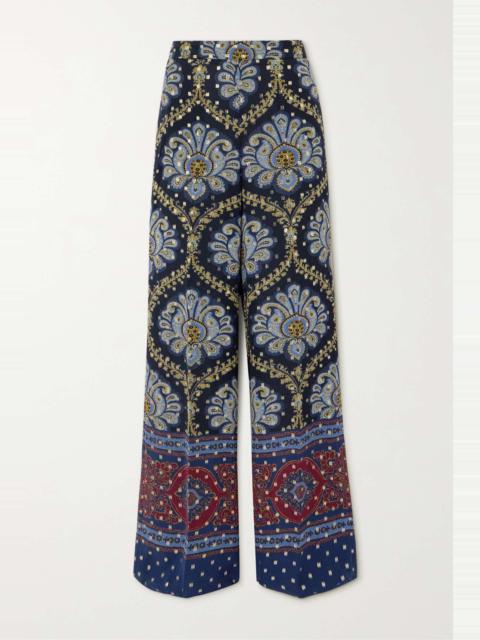 Etro Paisley-print metallic fil coupé silk-blend wide-leg pants