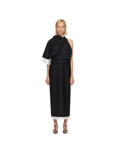RÓHE Black & White Draped Open Back Midi Dress