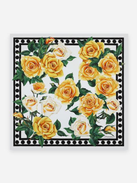 Dolce & Gabbana Twill scarf with yellow rose print (70 x 70)