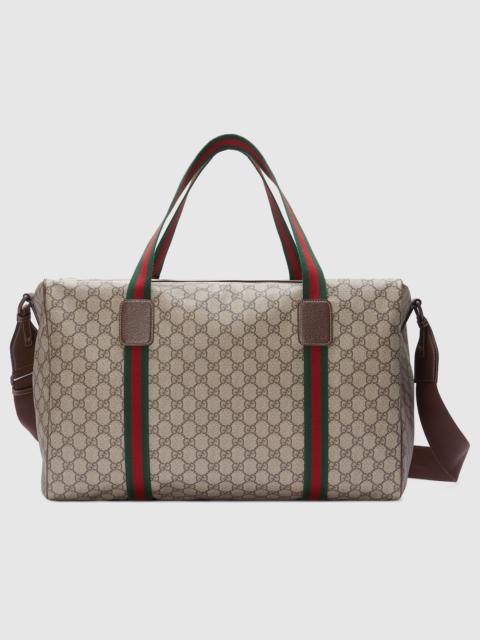 Gucci Leather and Webbing-Trimmed Monogrammed Canvas Duffle Bag - Brown