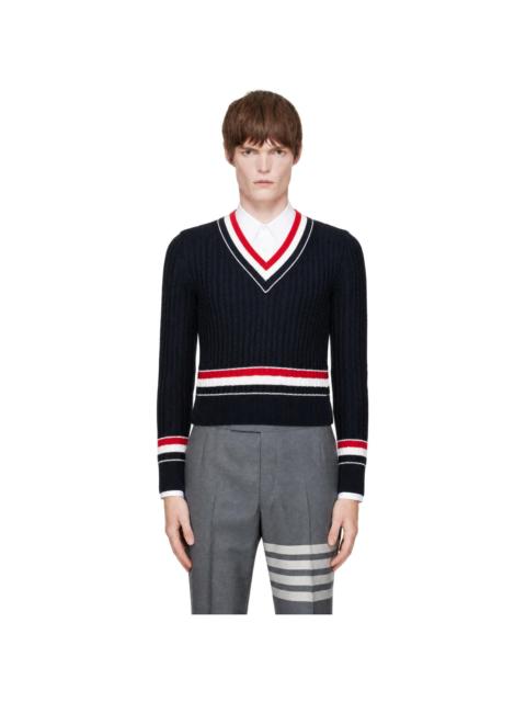 Thom Browne Navy RWB Stripe Cricket Sweater