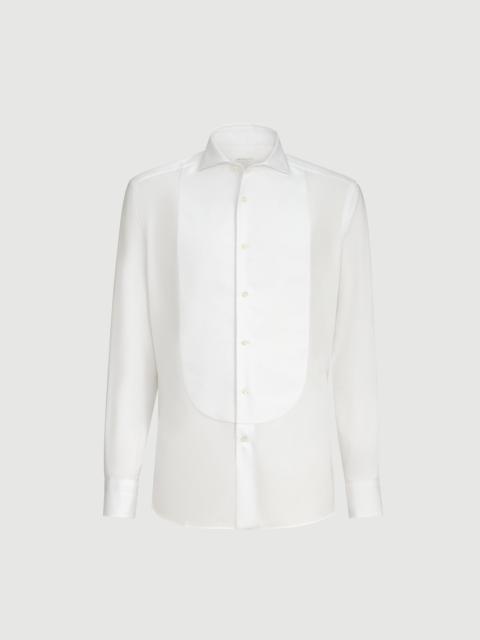 Brunello Cucinelli Sea Island cotton twill basic fit shirt with point collar and pleated bib and cuffs