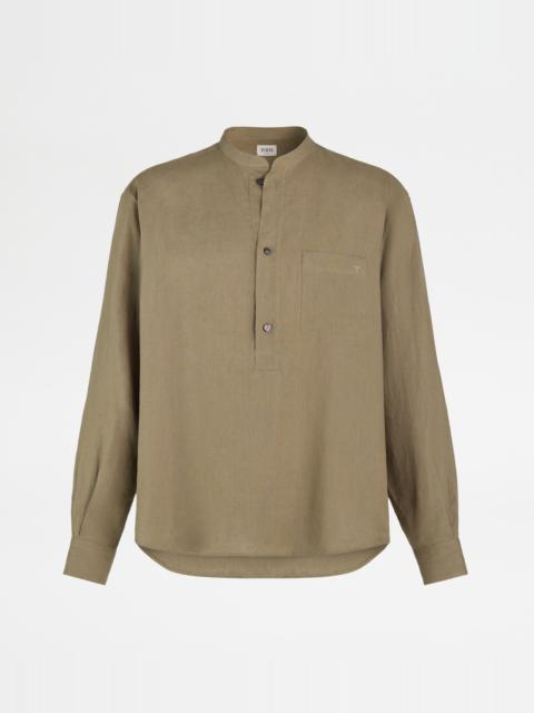 Tod's MANDARIN SHIRT IN LINEN - GREY