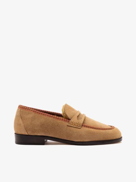 Larroudé Suki Fuzzy Loafer Peanut Suede