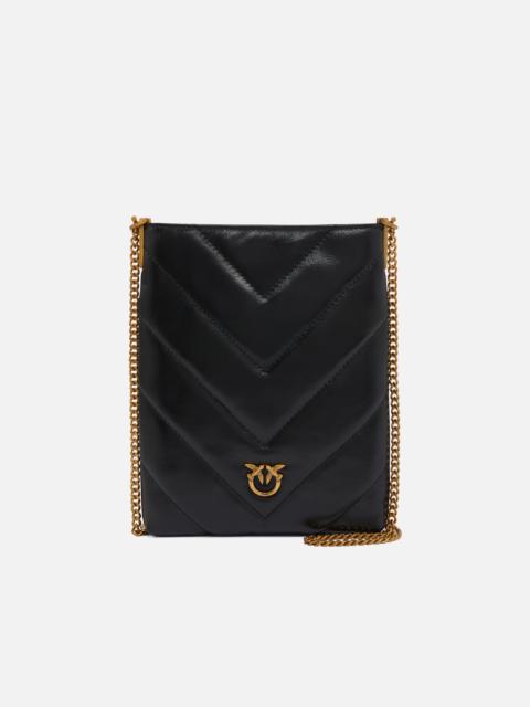 PINKO SMALL FLAT SHOULDER POUCH IN CHEVRON-PATTERNED LEATHER