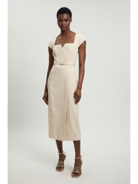 KAREN MILLEN Viscose Blend Belted Square Neck Tailored Pencil Dress