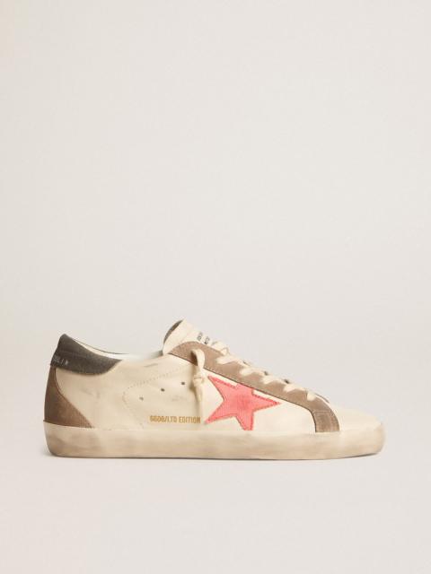 Super-Star LTD with pink gabardine star and gray suede heel tab