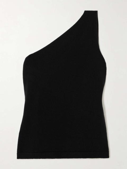 RÓHE One-shoulder draped cutout merino wool-blend top Black