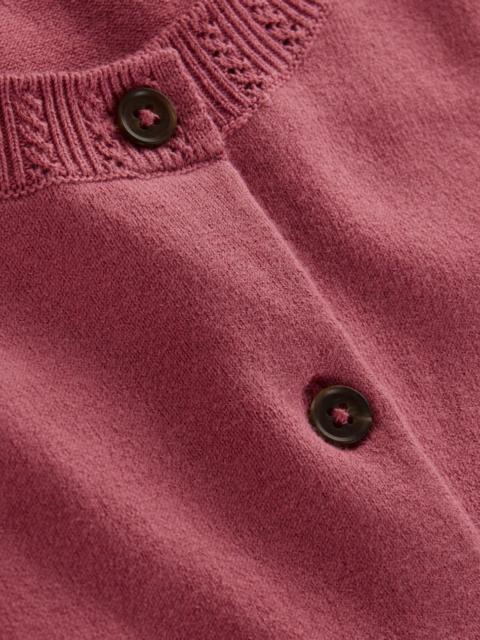 BODEN Emilia Cotton Crew Cardigan-Pink Heather