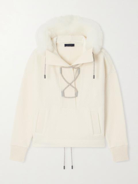 SEASE Shearling-trimmed wool hoodie White