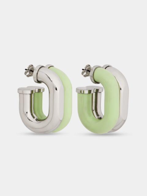 rabanne EARRINGS XL LINK IN BICOLOR SILVER AND GREEN
