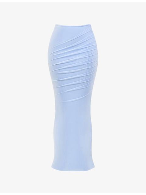 House of CB Cassidy fluted-hem stretch-mesh maxi skirt