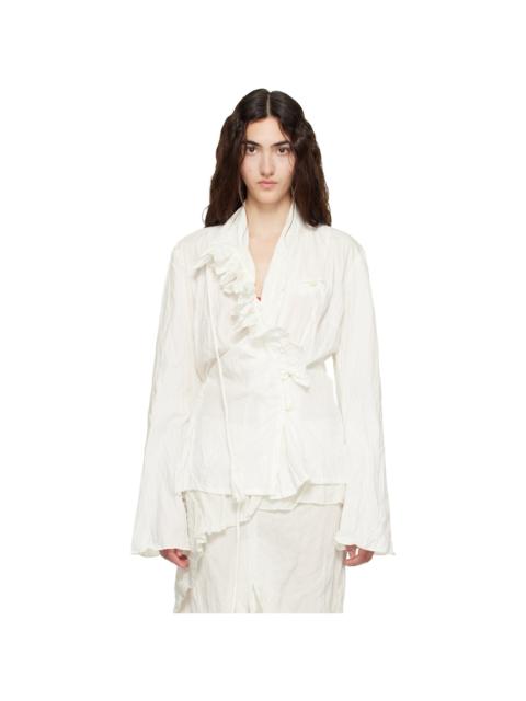 OPEN YY White Unbalanced Ruffle Blouse