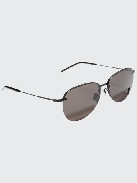 SAINT LAURENT YSL Semi-Rimless Metal Aviator Sunglasses