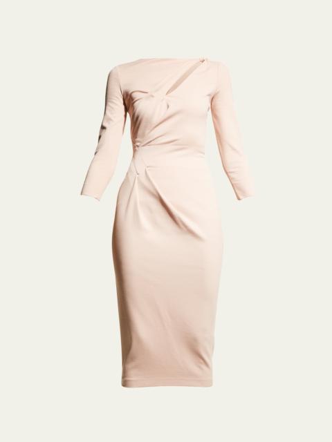 Asymmetric Twist-Keyhole Jersey Midi Dress