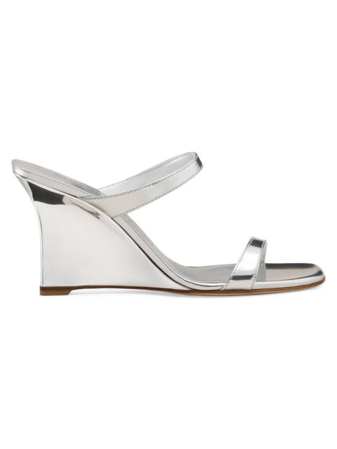 Stuart Weitzman Women's Vinnie 85MM Leather Wedge Sandals - Silver