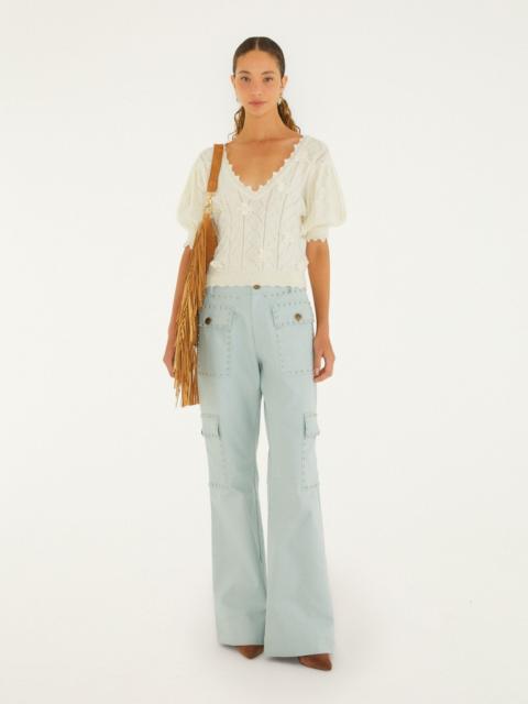 FARM RIO Richilieu 3D Butterflies Artisanal Knit Top