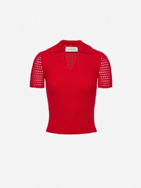 MAGDA BUTRYM Ribbed polo knit top in red
