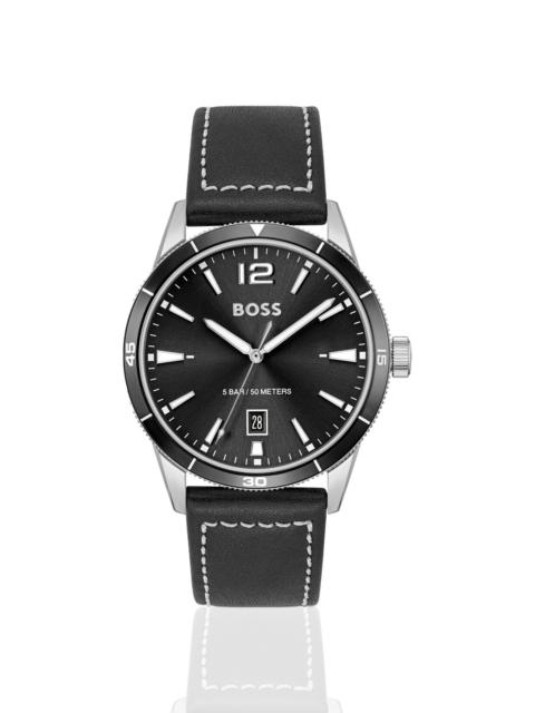 BOSS LEATHER-STRAP WATCH WITH BLACK DIAL