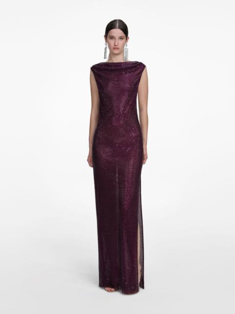 self-portrait Burgundy Rhinestone Drape Maxi Dress