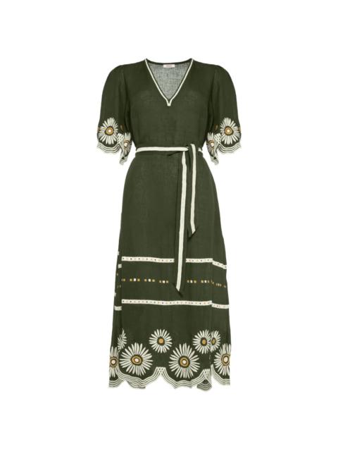 Hortense floral-embroidered linen dress