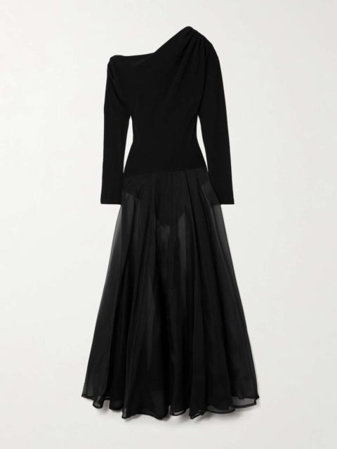 ESSE Studios Aire Twist asymmetric cutout stretch-knit and silk-organza maxi dress Black