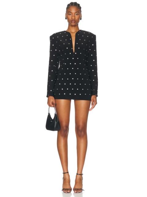 NORMA KAMALI Long Sleeve Shoulder Pad V Neck Zip Front Jacket