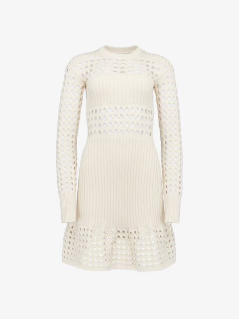 Alexander McQueen Women's Knitted Mesh Mini Dress in Ivory