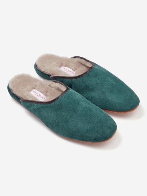 Derek Rose Men's Mule Slippers Douglas Suede Sheepskin Emerald