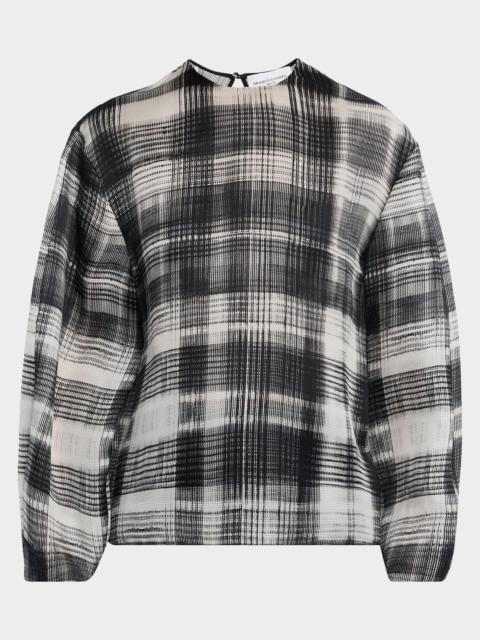 BRANDON MAXWELL Briggs Fur-Print Balloon-Sleeve Silk Blouse