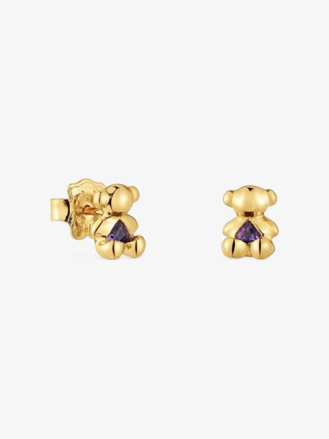 TOUS Small bear Earrings with 18K gold vermeil and amethyst Bold Bear