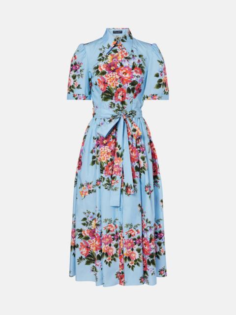 Floral belted cotton poplin shirt dress