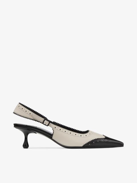 JIMMY CHOO Amel 50 Black and Bone Leather Slingbacks with Brogue Detailing