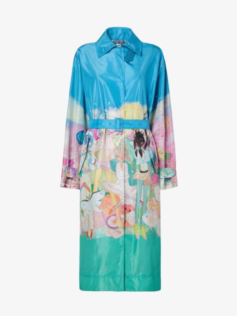 FENDI Fantastic Fendi Future Trench Coat Turquoise and green printed taffeta trench coat