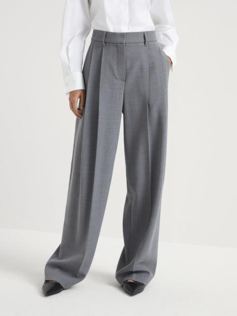 Virgin wool panama wide pleated trousers