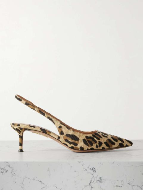AQUAZZURA New Purist 50 leopard-print raffia slingback pumps Leopard print