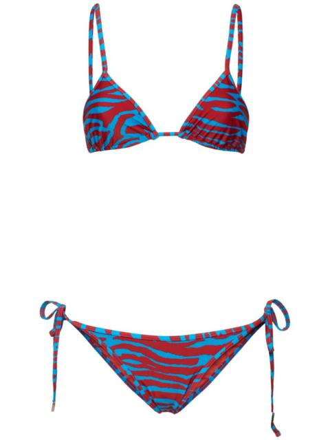 THE ATTICO Printed lycra triangle bikini set