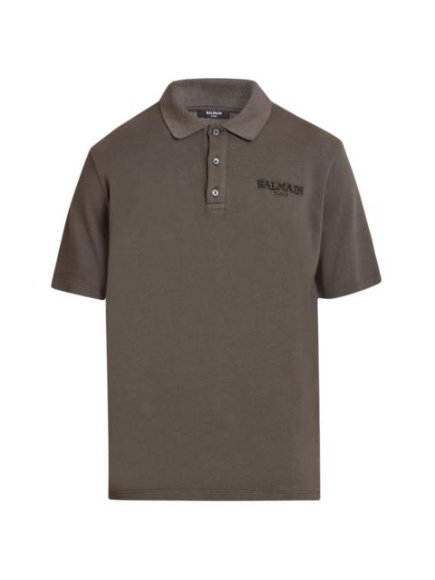 Balmain Men's Logo-Embroidered Cotton Polo Shirt - Kaki Fonce