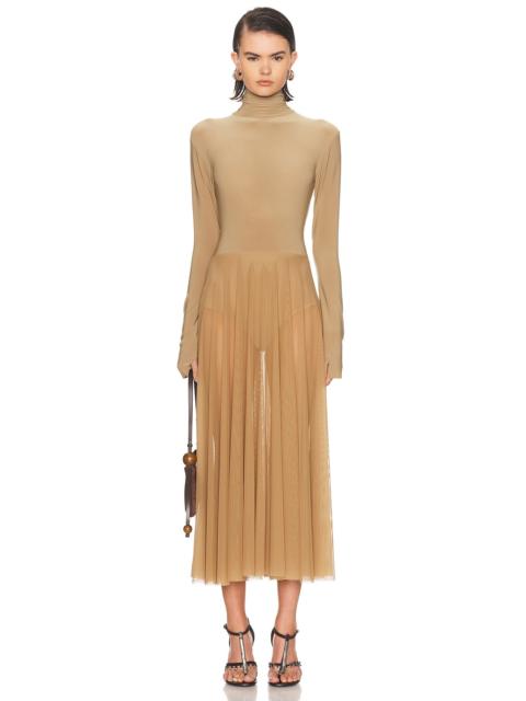 NORMA KAMALI Long Sleeve Turtleneck Flared Midcalf Dress