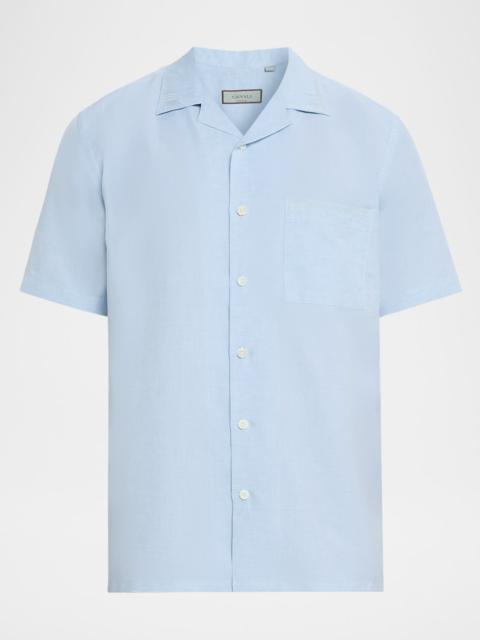 Canali Men's Linen and Cotton Pocket Camp Shirt