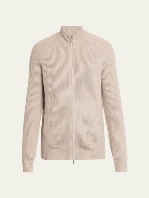 Brunello Cucinelli Men's Cotton Rib Full-Zip Cardigan