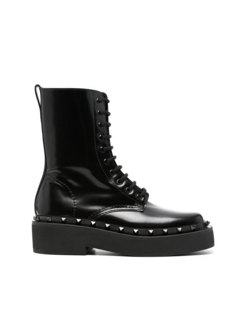 Rockstud-embellished leather lace-up boots