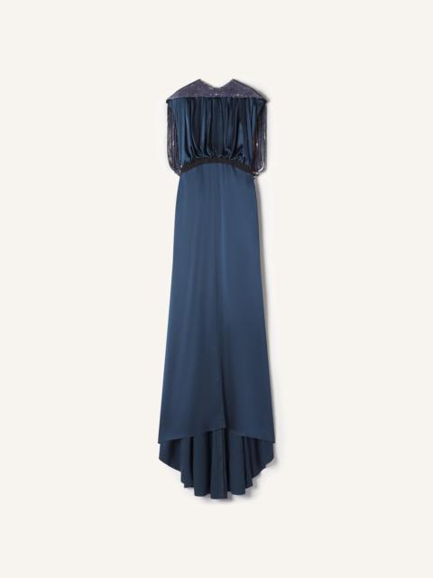 Lanvin EMBROIDERED BACK DRESS IN SILK SATIN