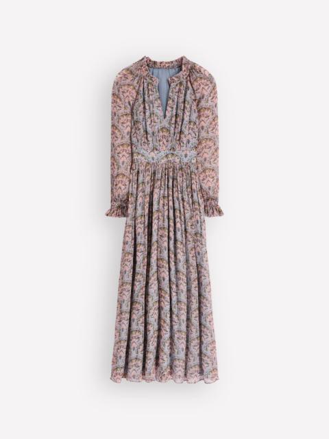 BODEN Romantic Ruffle Neck Dress-Multi Paradise Gardens