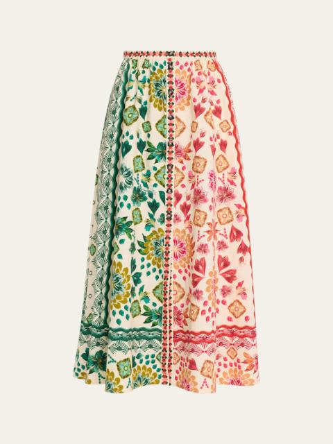 SALONI Judi B Printed Button-Front Skirt