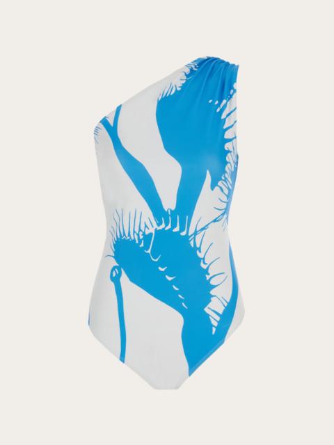 FERRAGAMO Venus print one shoulder swimsuit