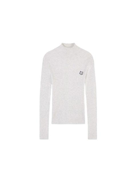 Maison Kitsuné Maison Kitsune Bold Fox Head Patch Fine Ribbed Turtleneck Light Grey Melange