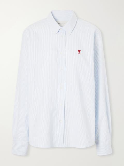 AMI Paris Embroidered Striped Cotton Oxford Shirt